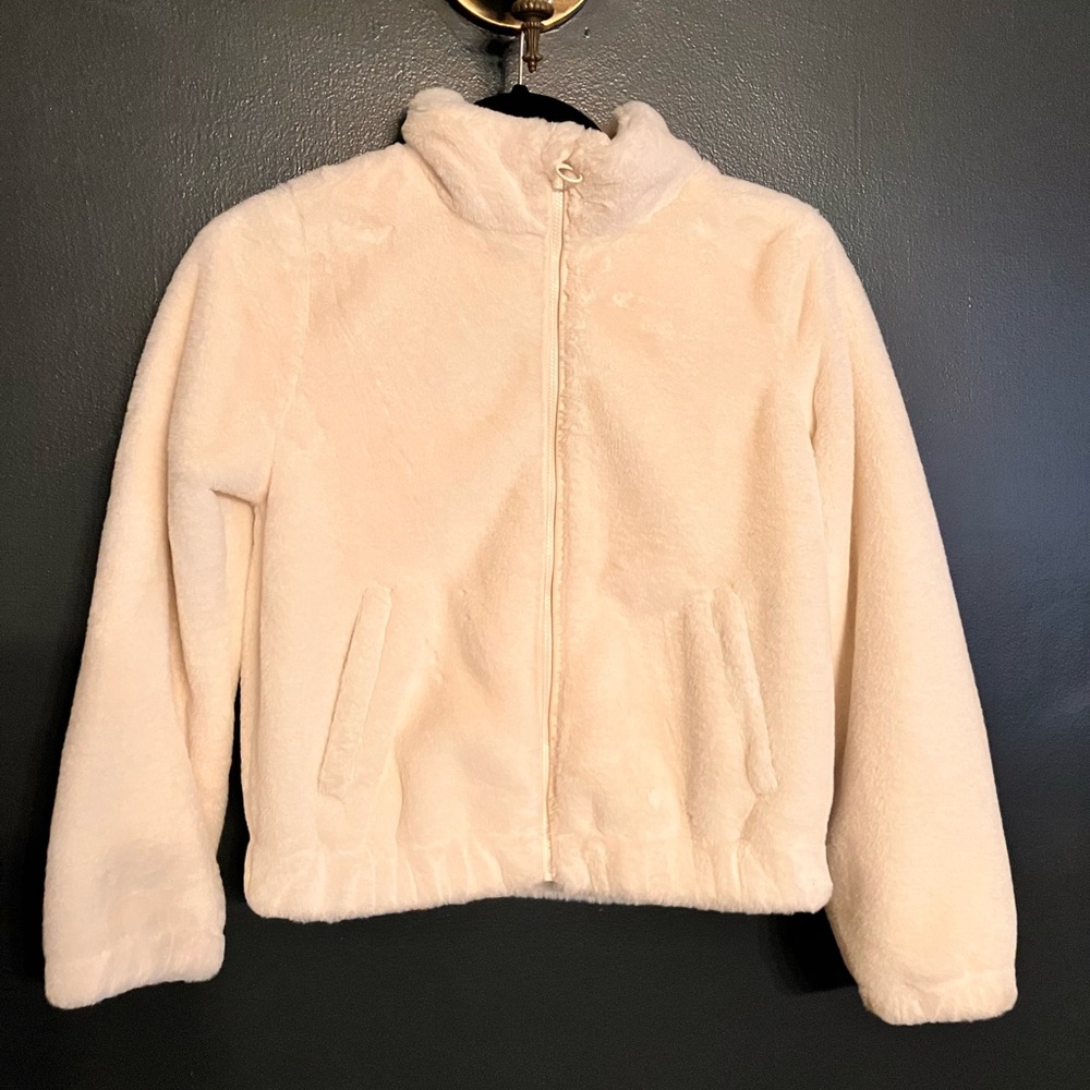 Youth large cropped white fur jacket